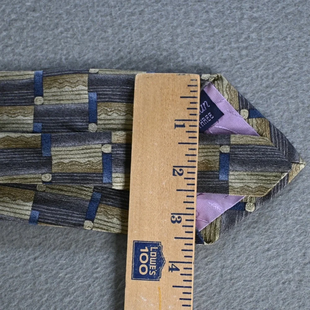 Jimmy V Mens Chris Berman Collection Three Silk Tie OS Gold Blue Geometric 90s